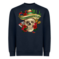 Navy Di de los muertos with roses Mexico Heavyweight Sweatshirt - HowdyJamesFarm