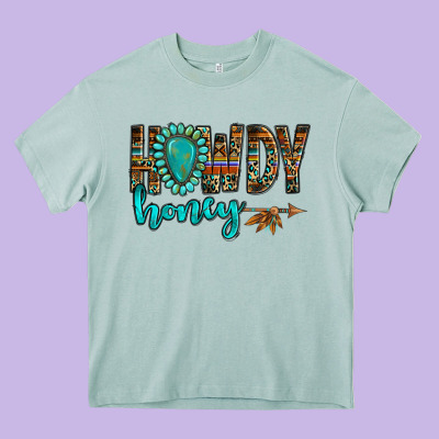 Western Howdy Honey Arrow Gemstone Heavy Core Tee Designed By Nancycooperartshop