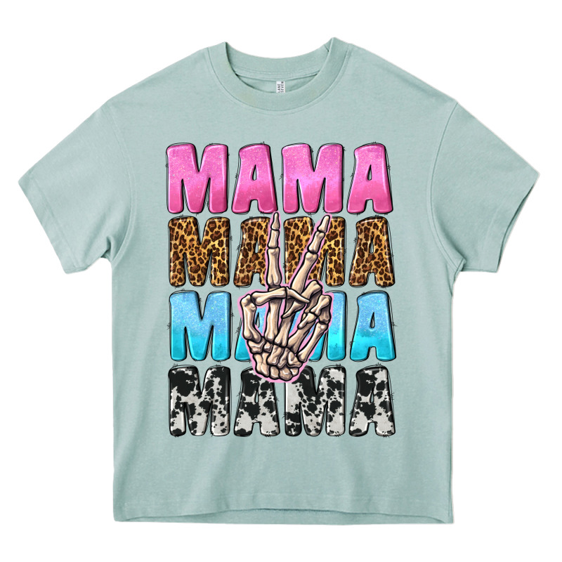 Mama Skeleton Peace Leopard Pattern Heavy Core Tee by NancyCooperArtShop | Teevron