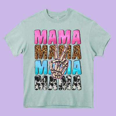 Mama Skeleton Peace Leopard Pattern Heavy Core Tee Designed By Nancycooperartshop