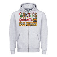 Heather Grey Santa's Favorite Bus Driver Zipper Hoodie - BundleAndBundleShop