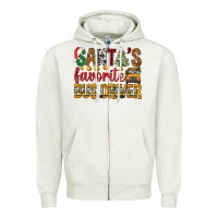 Oatmeal Heather Santa's Favorite Bus Driver Zipper Hoodie - BundleAndBundleShop