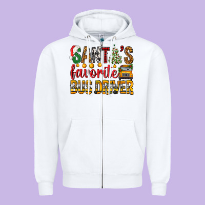 Santa's Favorite Bus Driver Zipper Hoodie Designed By Bundleandbundleshop