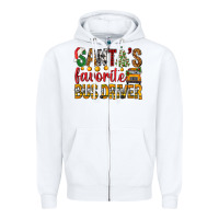 White Santa's Favorite Bus Driver Zipper Hoodie - BundleAndBundleShop