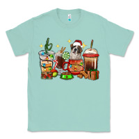 Seafoam Christmas coffee cups with Saint Bernard Classic Tee - RanaPortraitStore