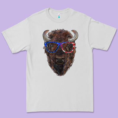 Bison With American Flag Glasses Premium Tee Designed By Ranaportraitstore