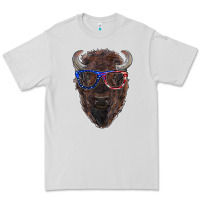Dove Grey bison with american flag glasses Premium Tee - RanaPortraitStore