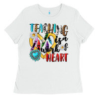 White teaching is a work of heart Ladies Tee - NancyCooperArtShop