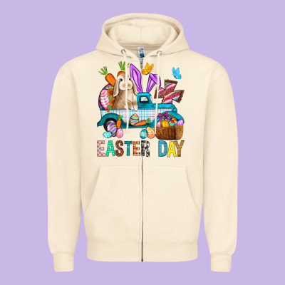 Easter Day With Truck Zipper Hoodie Designed By Bundleandbundleshop