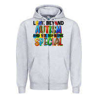 Heather Grey look beyond autism and see someone special Zipper Hoodie - FaDigitalArtStudio