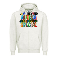 Oatmeal Heather look beyond autism and see someone special Zipper Hoodie - FaDigitalArtStudio