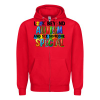 Red look beyond autism and see someone special Zipper Hoodie - FaDigitalArtStudio