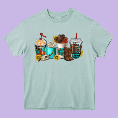 Western Coffee Cups Heavy Core Tee Designed By Nancycooperartshop