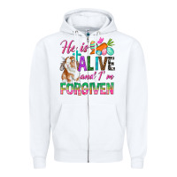 White He Is Alive And I'm Forgiven Zipper Hoodie - BundleAndBundleShop