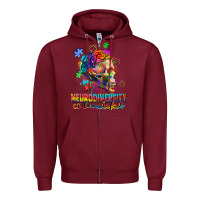 Burgundy Neurodiversity Is Beautiful Zipper Hoodie - FaDigitalArtStudio