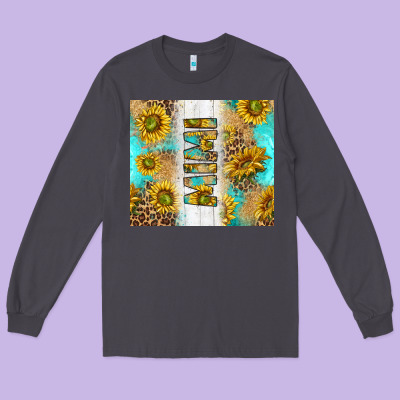Western Mother's Day Mimi With Turquoise And Sunflowers And Leopard Tu Long Sleeve Tee Designed By Tumblerdesignbyshophia