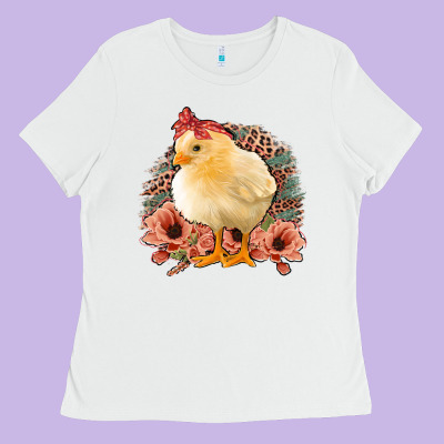 Chick With Flowers Feopard Ladies Tee Designed By Jasminsmagicworld
