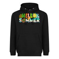 Black Hello Summer Heavyweight Hoodie - CowhideDigitalArt