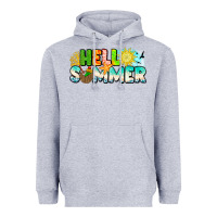 Heather Grey Hello Summer Heavyweight Hoodie - CowhideDigitalArt