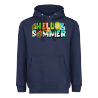 Navy Hello Summer Heavyweight Hoodie - CowhideDigitalArt