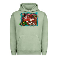 Pigment Oil Green farm life tractor cow pig rooster Urban Hoodie - Artiststas