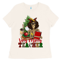 Bone very merry teacher skeleton Ladies Tee - NancyCooperArtShop