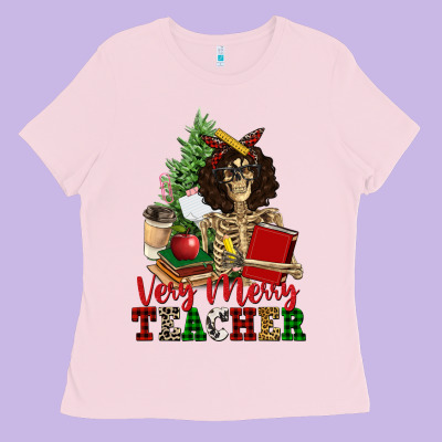Very Merry Teacher Skeleton Ladies Tee Designed By Nancycooperartshop