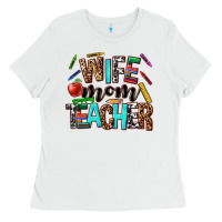 White wife mom teacher Ladies Tee - NancyCooperArtShop