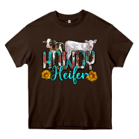Chocolate Brown western howdy heifer Heavy Core Tee - NancyCooperArtShop