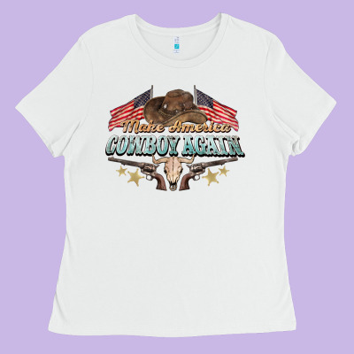Make America Cowboy Again Ladies Tee Designed By Nancycooperartshop