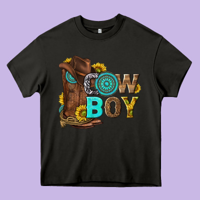 Western Cowboy Heavy Core Tee Designed By Nancycooperartshop