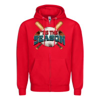 Red 'tis the season baseball Zipper Hoodie - FaDigitalArtStudio