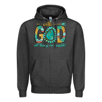 Charcoal Heather with god all things are possible with turquoise gemstone bbs Zipper Hoodie - BundleAndBundleShop