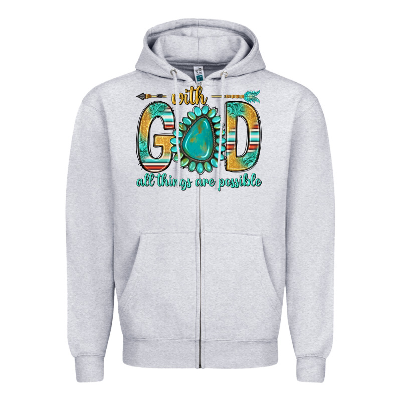 With God All Things Are Possible With Turquoise Gemstone Bbs Zipper Hoodie by BundleAndBundleShop | Teevron