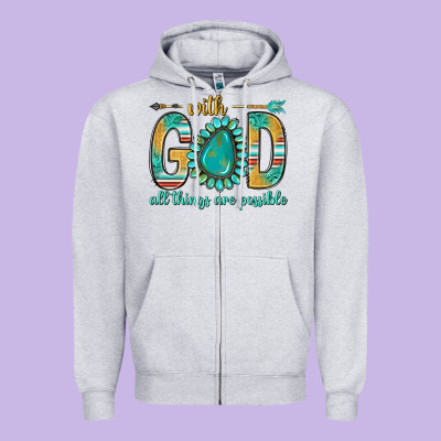 With God All Things Are Possible With Turquoise Gemstone Bbs Zipper Hoodie Designed By Bundleandbundleshop