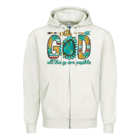Oatmeal Heather with god all things are possible with turquoise gemstone bbs Zipper Hoodie - BundleAndBundleShop