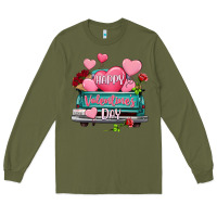 Army Green Happy Valentine's day turquoise truck Long Sleeve Tee - HowdyJamesFarm