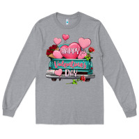 Heather Grey Happy Valentine's day turquoise truck Long Sleeve Tee - HowdyJamesFarm