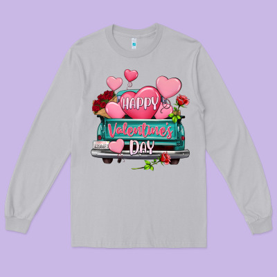 Happy Valentine's Day Turquoise Truck Long Sleeve Tee Designed By Howdyjamesfarm