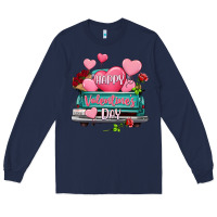 Navy Happy Valentine's day turquoise truck Long Sleeve Tee - HowdyJamesFarm