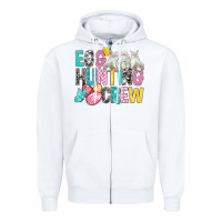 White Egg Hunting Crew easter Day Zipper Hoodie - BundleAndBundleShop