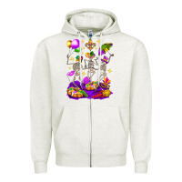 Oatmeal Heather Mardi Gras Skeletons Zipper Hoodie - BundleAndBundleShop