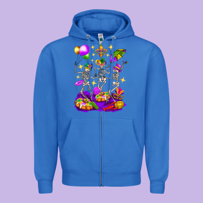 Mardi Gras Skeletons Zipper Hoodie Designed By Bundleandbundleshop
