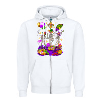 White Mardi Gras Skeletons Zipper Hoodie - BundleAndBundleShop