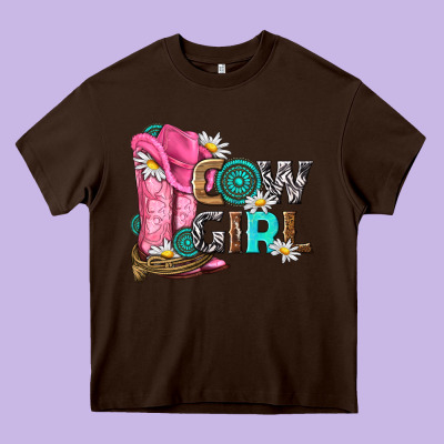 Western Cowgirl Heavy Core Tee Designed By Nancycooperartshop