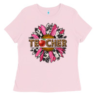 Bubblegum Pink western teacher sunflower Ladies Tee - NancyCooperArtShop