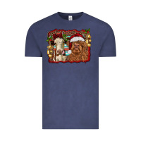 Vintage Denim christmas heifer and highland cow with serape background Vintage Tee - RanaPortraitStore
