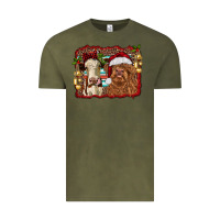 Vintage Olive christmas heifer and highland cow with serape background Vintage Tee - RanaPortraitStore