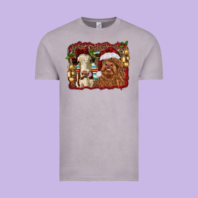 Christmas Heifer And Highland Cow With Serape Background Vintage Tee Designed By Ranaportraitstore
