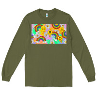 Army Green smile faces and rainbow and daisys Long Sleeve Tee - TumblerDesignByShophia